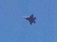 With the sky message in the background, the F-35B Lightning II conducts its air demo above Miramar MCAS...on September 24, 2016.