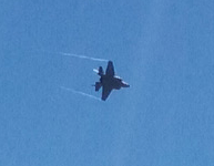 With the sky message in the background, the F-35B Lightning II conducts its air demo above Miramar MCAS...on September 24, 2016.