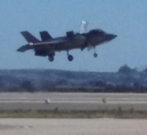 The F-35B Lightning II hovers in for a vertical landing at Miramar MCAS...on September 24, 2016.