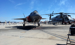 The F-35B Lightning II and MH-53 Pave Low chopper on display at Miramar MCAS...on September 24, 2016.