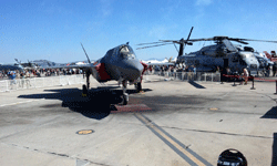 The F-35B Lightning II and MH-53 Pave Low chopper on display at Miramar MCAS...on September 24, 2016.