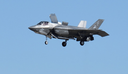 An F-35B Lightning II hovers in the air during a demo at the Miramar Air Show in San Diego County, California...on September 29, 2018.