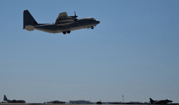 A C-130 Hercules takes off from MCAS Miramar for the MAGTF demo on September 29, 2018.