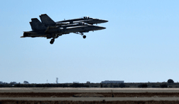 Two F/A-18 Hornets take to the air for the MAGTF demo at the Miramar Air Show...on September 29, 2018.