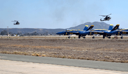 The two UH-1Y Venom helicopters take part in the MAGTF demo at the Miramar Air Show...on September 29, 2018.