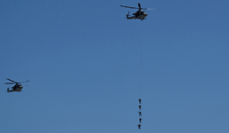 The UH-1Y Venom helicopters perform a soldier-extraction technique during the MAGTF demo at the Miramar Air Show...on September 29, 2018.