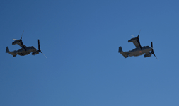 Two V-22 Ospreys take part in the MAGTF demo at the Miramar Air Show...on September 29, 2018.