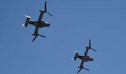 Two V-22 Ospreys take part in the MAGTF demo at the Miramar Air Show...on September 29, 2018.