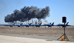A giant smoke cloud hangs in the air behind the Blue Angels during the MAGTF demo at MCAS Miramar...on September 29, 2018.