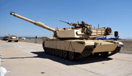 The M1A1 Abrams tank rolls by on the MCAS Miramar tarmac at the conclusion of the MAGTF demo...on September 29, 2018.