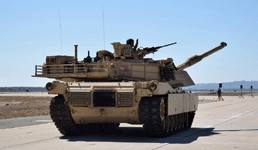 The M1A1 Abrams tank rolls by on the MCAS Miramar tarmac at the conclusion of the MAGTF demo...on September 29, 2018.