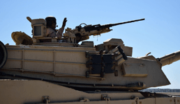 A close-up of the main gun turret on the M1A1 Abrams tank...on September 29, 2018.