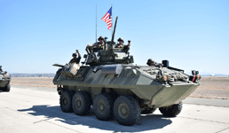 The LAV-25 Light Armored Vehicle rolls by on the tarmac at MCAS Miramar...on September 29, 2018.