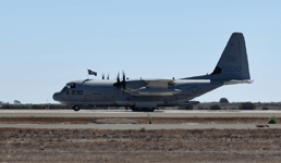 The C-130 Hercules rolls down the tarmac minutes after landing at MCAS Miramar...on September 29, 2018.