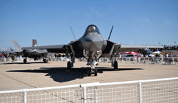 A front view of one of the F-35B Lightning IIs on display at the Miramar Air Show...on September 29, 2018.