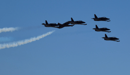 The Patriots Jet Team prepares to perform a missing man formation to honor a fellow air show pilot who passed away a few months earlier.