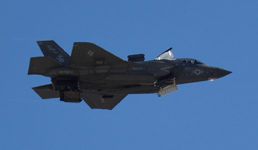 Door panels on the F-35B Lightning II open up as the stealth jet prepares to go into hover mode...on September 29, 2018.