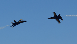 The two other Blue Angels perform another acrobatic manuever during their demo at the Miramar Air Show...on September 29, 2018.
