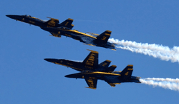 The four other Blue Angels perform an acrobatic manuever during their demo at the Miramar Air Show...on September 29, 2018.