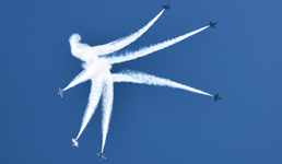 All six Blue Angels perform an acrobatic manuever during their demo at the Miramar Air Show...on September 29, 2018.