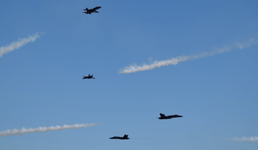 Four of the Blue Angels perform another acrobatic manuever during their demo at the Miramar Air Show...on September 29, 2018.