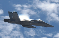 An F/A-18 Hornet soars in the air during the MAGTF demo at the Miramar Air Show in San Diego, California...on September 24, 2022.