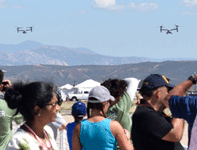 Two V-22 Ospreys approach the airfield during the MAGTF demo at the Miramar Air Show in San Diego, California...on September 24, 2022.