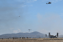 Ground infantry exit from one of the V-22 Ospreys during the MAGTF demo at the Miramar Air Show in San Diego, California...on September 24, 2022.