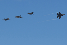 An F-35B Lightning II breaks formation from its squadron near the end of the MAGTF demo at the Miramar Air Show...on September 24, 2022.