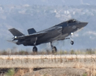 An F-35B Lightning II is about to touch down on the runway at the end of the Miramar Air Show's MAGTF demo...on September 24, 2022.