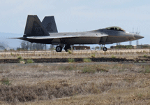 An F-22 Raptor strolls down the taxiway as it prepares to begin its demo at the Miramar Air Show...on September 24, 2022.