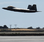 The F-22 Raptor soars above the runway as it begins its demo at the Miramar Air Show...on September 24, 2022.