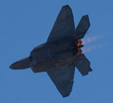 The F-22 Raptor lights its afterburners during its demo at the Miramar Air Show...on September 24, 2022.