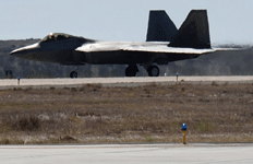 The F-22 Raptor strolls down the taxiway at the completion of its demo at the Miramar Air Show...on September 24, 2022.