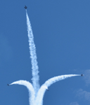 The four Blue Angels break formation during an acrobatic maneuver at the Miramar Air Show...on September 24, 2022.