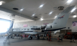 A Gulfstream III aircraft undergoing maintenance at NASA's Armstrong Flight Research Center...on May 31, 2016.