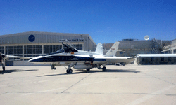 An F/A-18 Hornet on display on the tarmac at NASA's Armstrong Flight Research Center...on May 31, 2016.