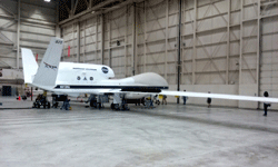 The RQ-4 Global Hawk UAV on display inside its hangar at NASA's Armstrong Flight Research Center...on May 31, 2016.