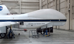 The RQ-4 Global Hawk UAV on display inside its hangar at NASA's Armstrong Flight Research Center...on May 31, 2016.