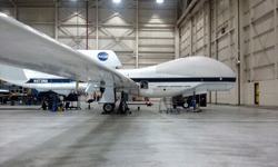 The RQ-4 Global Hawk UAV on display inside its hangar at NASA's Armstrong Flight Research Center...on May 31, 2016.