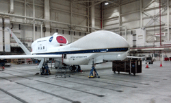 The Global Hawk UAV on display inside its hangar at NASA's Armstrong Flight Research Center...on May 31, 2016.