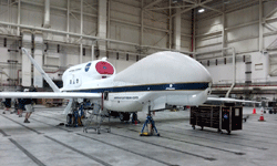 The Global Hawk UAV on display inside its hangar at NASA's Armstrong Flight Research Center...on May 31, 2016.