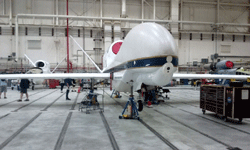 The Global Hawk UAV on display inside its hangar at NASA's Armstrong Flight Research Center...on May 31, 2016.