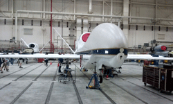 The Global Hawk UAV on display inside its hangar at NASA's Armstrong Flight Research Center...on May 31, 2016.