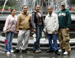 Posing in front of a Manhattan fountain.