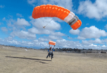 About to touch down at the landing zone in Oceanside following my tandem skydive...on October 4, 2018.