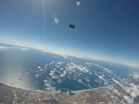 The drogue chute opens as my tandem instructor and I free fall high above Oceanside...on October 4, 2018.