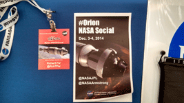 My Orion NASA Social badge and program booklet...on December 3, 2014.