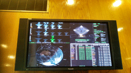 A monitor shows all of the Deep Space Network antennas and the spacecraft they were communicating with at the time this photo was taken.