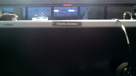 Sitting at the computer workstation reserved for NASA Administrator Charles Bolden!